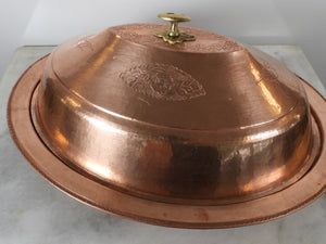 Large Handcrafted Copper Service Dish with Lid