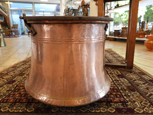Old  Large Handmade Copper Bucket with Iron Handle