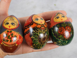 3 Handmade Wooden Russian Easter Eggs