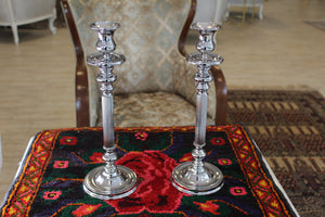 Set of 2 Nickel Plated Brass Candelholders