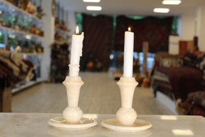 Set of two white Marble Candle Holders