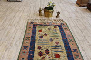 Handwoven Turkish  Floral Kilim Rug