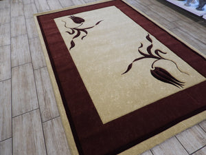 Beige & Red Color Machinemade Rug 150x234 Cm