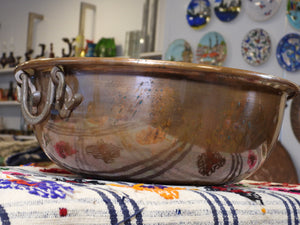 Old Handmade Large Size Copper Bowl with two Handles