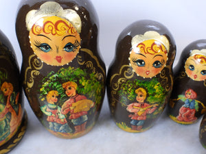 Vintage Ten Pcs Russian Fairy Tale Matryoshka Dolls