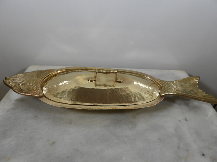Turkish Hand Hammered Fish Shaped Brass Food Dish