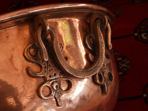 Old Handmade Large Size Copper Bowl with two Handles