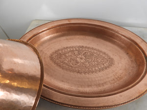 Large Handcrafted Copper Service Dish with Lid