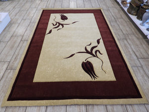 Beige & Red Color Machinemade Rug 150x234 Cm