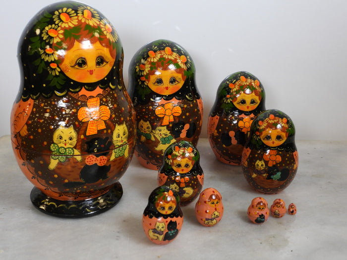 10 Pieces Handmade Russian Matryoshka Cats