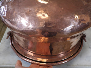 Hand Hammered Round Copper Cauldron Pot Planter with Copper Handles