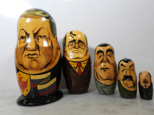 ⁠Vintage 1990s set of 5 hand painted Russian world leaders nesting dolls⁠
