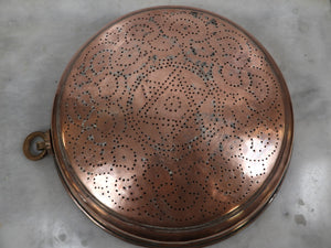 A Vintage Copper Colander With  Perforated Floral And Six Pointed Star