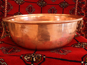 Old Handmade Large Size Copper Bowl with two Handles