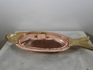 Handmade Fish Shaped Large Copper Decorative Service Dish With Cover
