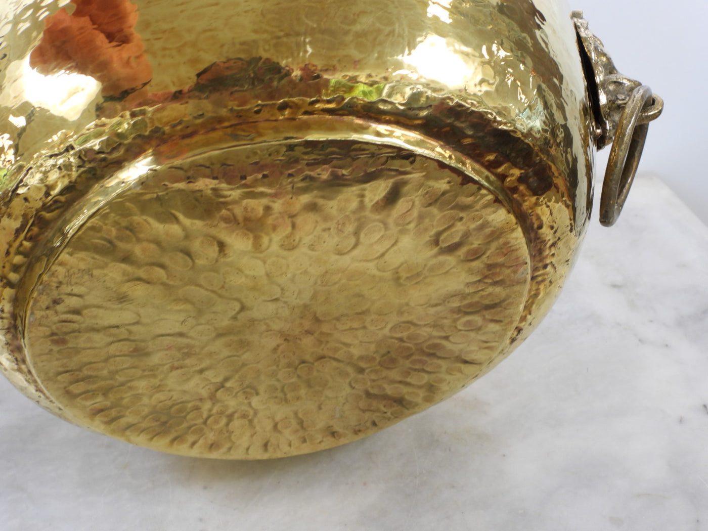 brass pot planter Brass pot belly planter with lions head handles