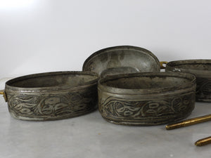 Old Hand Wrought Copper Tinned Stacking Bowls Lunch/Tiffin Box