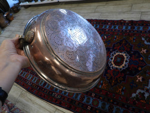 A Vintage Copper Colander With  Perforated Floral And Six Pointed Star