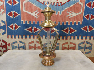 Vintage Turkish Brass Lantern Hanging Shepherd Candle Holder  Etched Glass