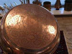 A Vintage Copper Colander With  Perforated Floral And Six Pointed Star