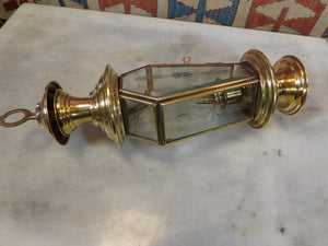 Vintage Turkish Brass Lantern Hanging Shepherd Candle Holder  Etched Glass