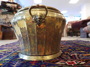 Hand Hammered large Brass Planter with Lion Head