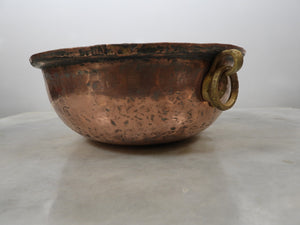 Vintage 1980s Hand Hammered Copper Mixing Bowl with Brass Ring, Rustic Copper Batter Bowl, Wall Hanging Kitchen Basin, Fruit Bowl, 22 cm