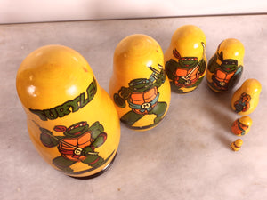 Vintage Handpainted 7 set of Teenage Mutant Ninja Turtles Nesting Dolls