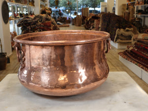 Hand Hammered Round Copper Cauldron Pot Planter with Copper Handles