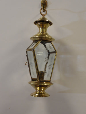 Vintage Turkish Brass Lantern Hanging Shepherd Candle Holder  Etched Glass