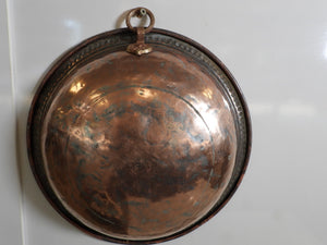 Vintage Hand-Hammered Copper Bowl, Copper Bowl with Brass Hanging Ring, Rustic Wall Art (12" Diameter)