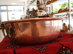 Old Handmade Large Size Copper Bowl with two Handles
