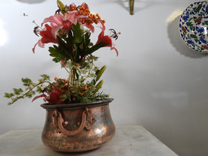 Vintage Copper Pot with Horseshoe Handles, Hand Hammered Copper Cauldron