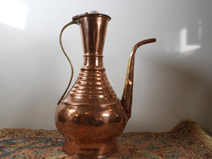 Vintage Hand Hammered Copper Ewer | Large Ottoman Style Turkish Copper Decanter | Rustic Farmhouse Kitchen Decor | Unique Collectible Gift