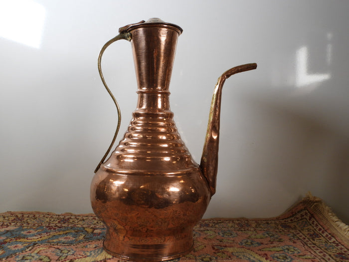 Vintage Hand Hammered Copper Ewer | Large Ottoman Style Turkish Copper Decanter | Rustic Farmhouse Kitchen Decor | Unique Collectible Gift