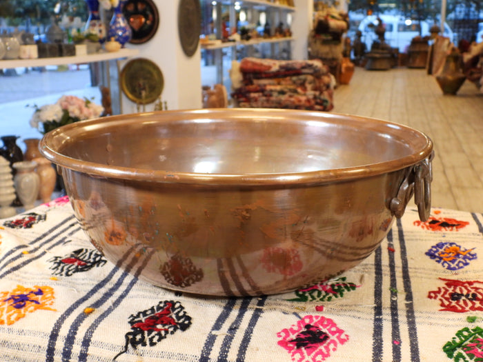 Old Handmade Large Size Copper Bowl with two Handles