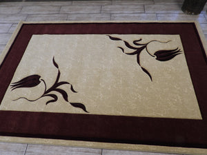 Beige & Red Color Machinemade Rug 150x234 Cm