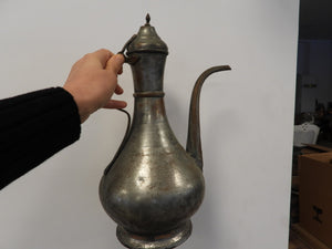 Old Handmade Tinned Copper Ewer with Brass Handle