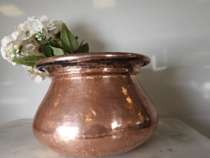 Authentic Hand Hammered Copper Vessel, Vintage Copper Planter Flower Bowl