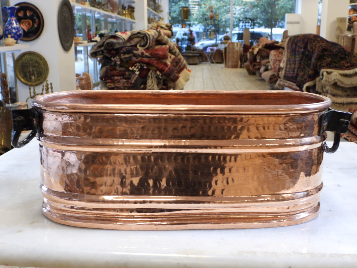 hammered copper plant pots Hand Hammered Oval Copper Planter
