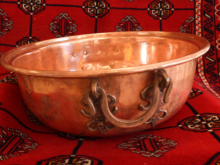 Old Handmade Large Size Copper Bowl with two Handles