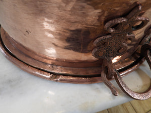 Hand Hammered Round Copper Cauldron Pot Planter with Copper Handles