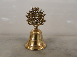Vintage Brass Hittite Sun Hand Bell, Antique Style Decorative Dinner Bell, Handcrafted Brass Desk Bell, Unique Gift for Brass Collector