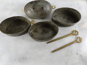 Old Hand Wrought Copper Tinned Stacking Bowls Lunch/Tiffin Box