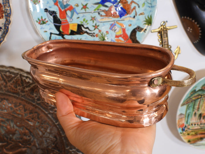 Small Handmade Oval Copper Planter