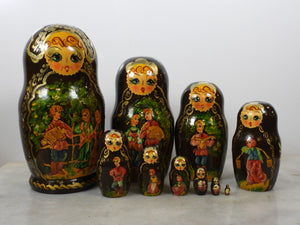 Vintage Ten Pcs Russian Fairy Tale Matryoshka Dolls