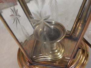 Vintage Turkish Brass Lantern Hanging Shepherd Candle Holder  Etched Glass