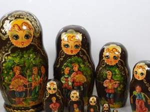 Vintage Ten Pcs Russian Fairy Tale Matryoshka Dolls