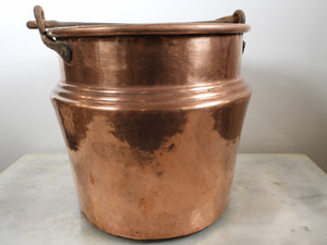 Authentic Antique Hand Hammered Copper Cauldron, Vintage Copper Planter Bucket with Wrought Iron Handle