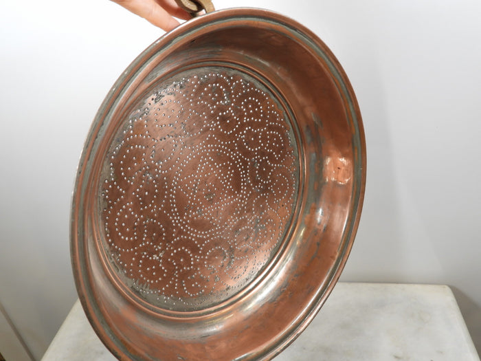 A Vintage Copper Colander With  Perforated Floral And Six Pointed Star